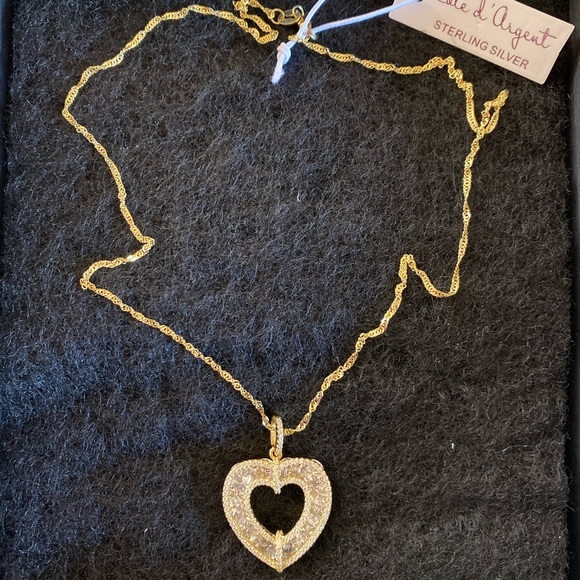 Sterling Silver Caged Cz Heart Necklace - Picture 2 of 3